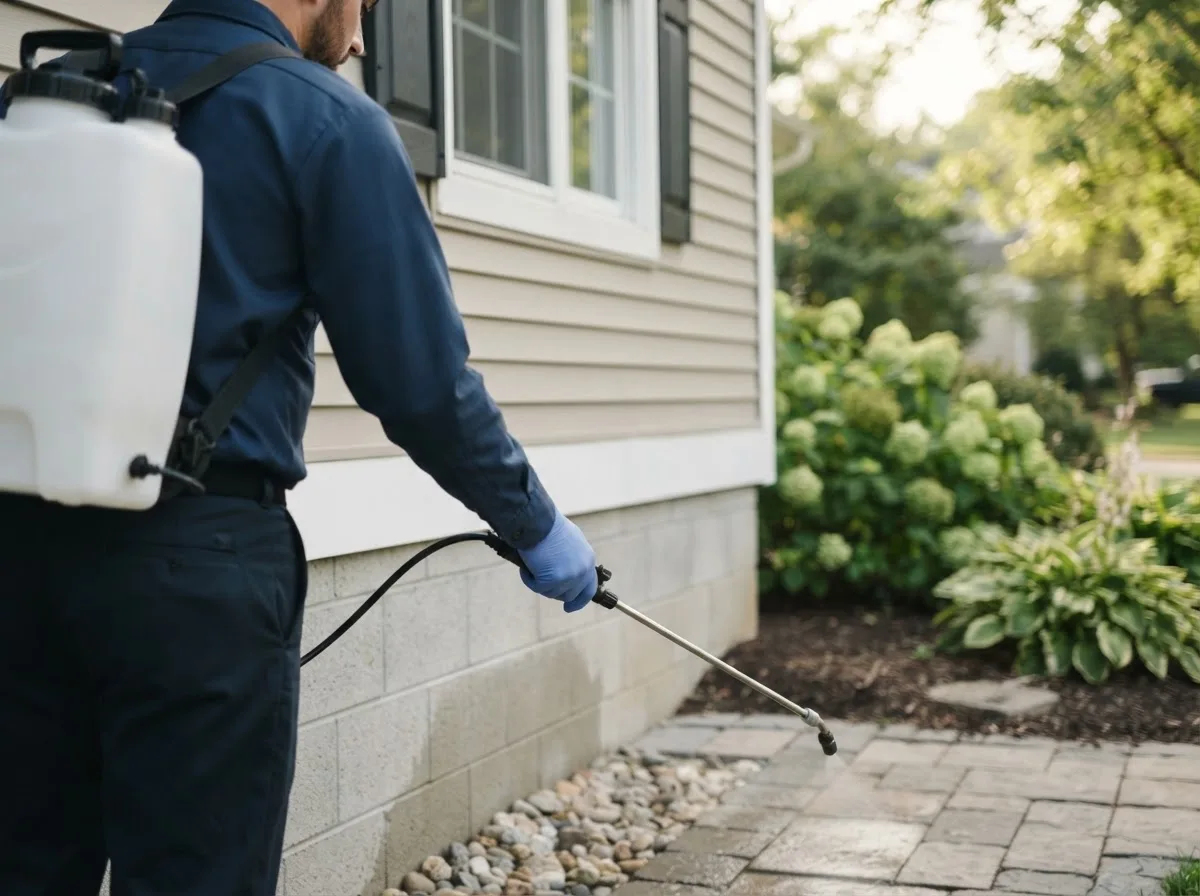 Pest control technician inspecting a home in La Moille, IL